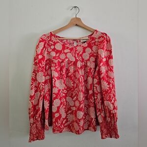 Universal Thread Red Floral Blouse Cotton Blend Large